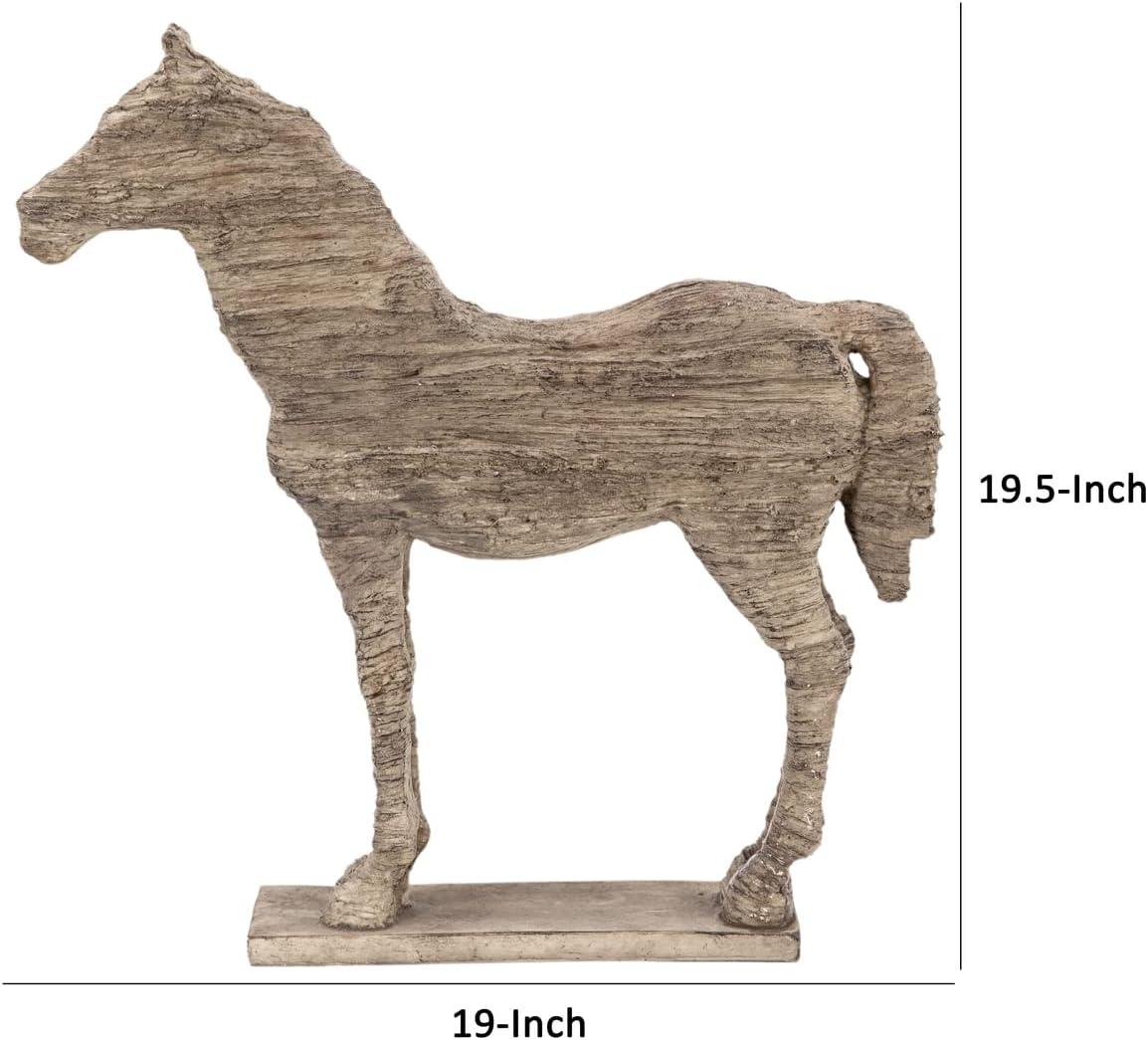 Distressed Polyresin Standing Horse Figurine with Natural Wood Finish