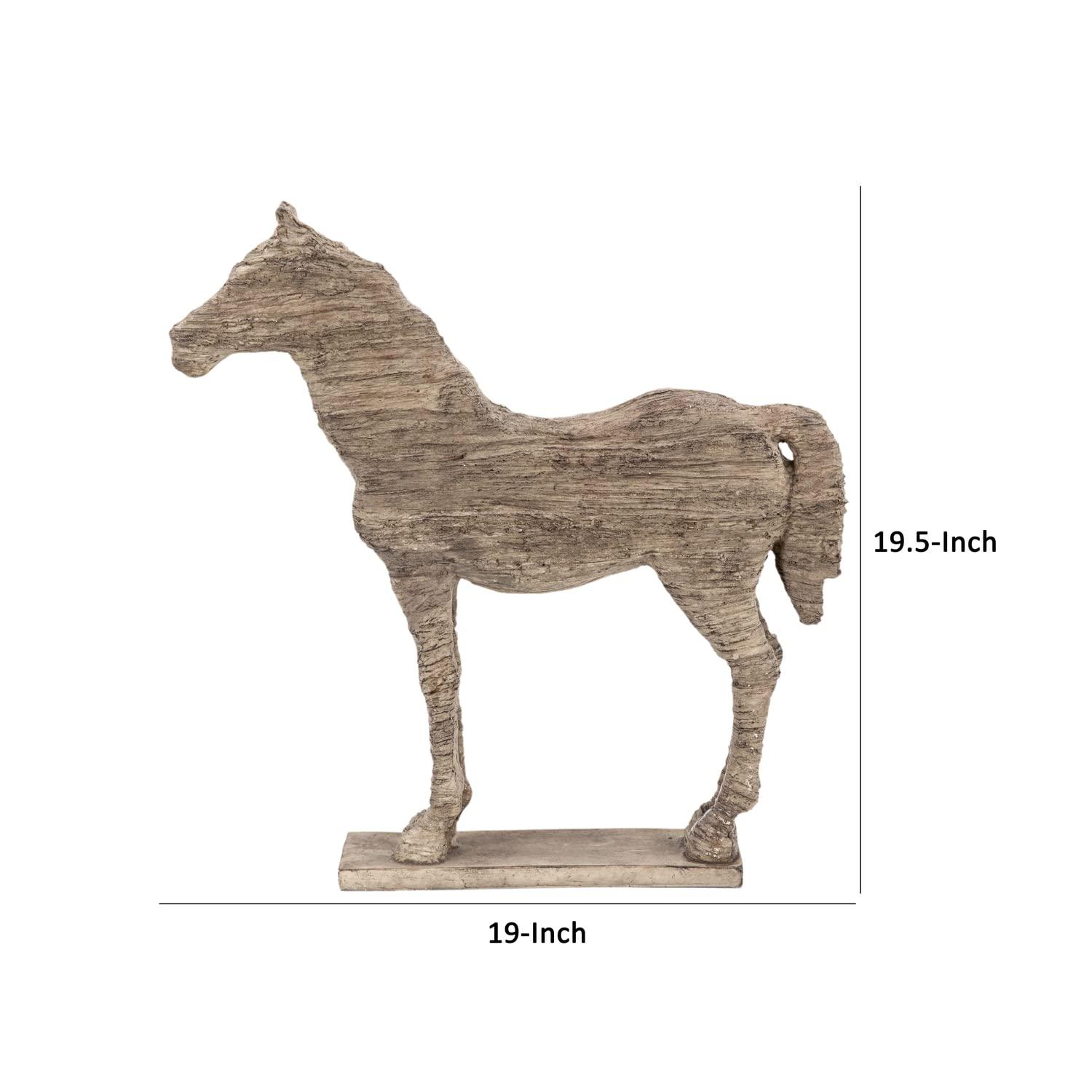 20 Inch Accent Decor Figurine Polyresin Standing Horse, Natural Wood Finish - Saltoro Sherpi
