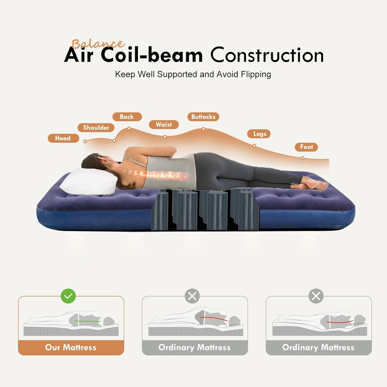 RAPTAVIS Queen Size Air Mattress Inflatable Bed, Blow Up Mattress Camping Sleeping Pad