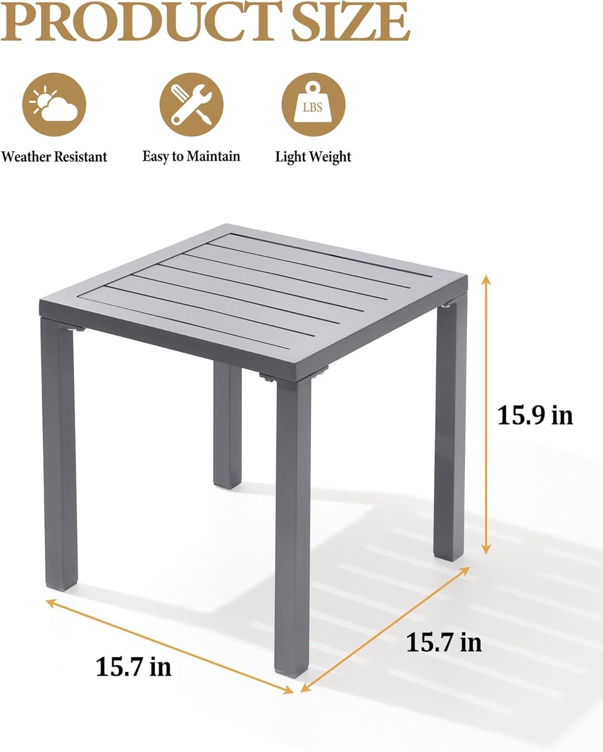 Gray Aluminum Square Outdoor End Table Set of 2