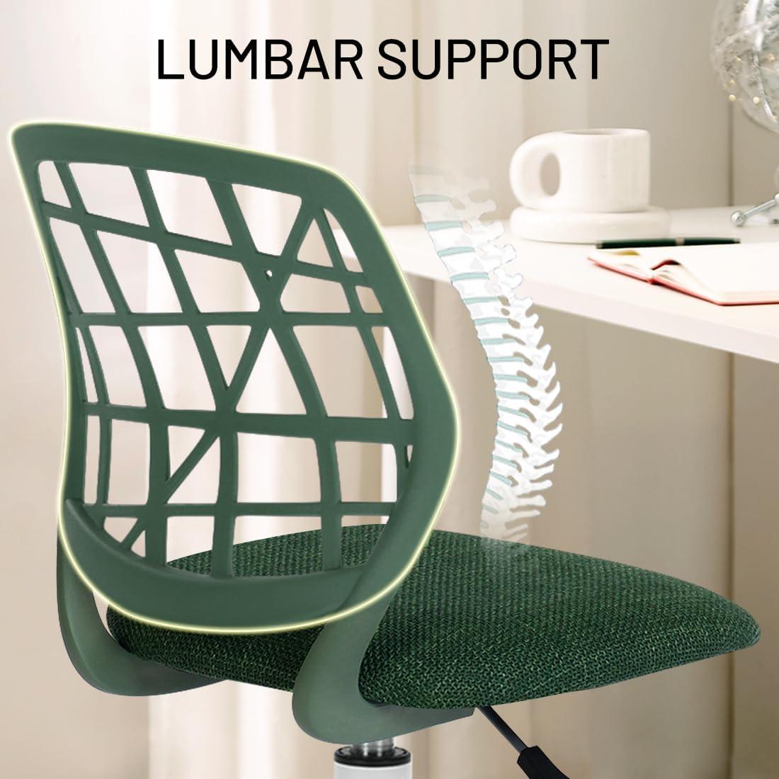Kids Desk Chair, Fabric Office Chair Armless Small Mid Back Swivel Children Computer Task Chair Ergonomic Height Adjustable Study Chairs with Swivel Padded Cushion and Rolling Wheels, Dark Green