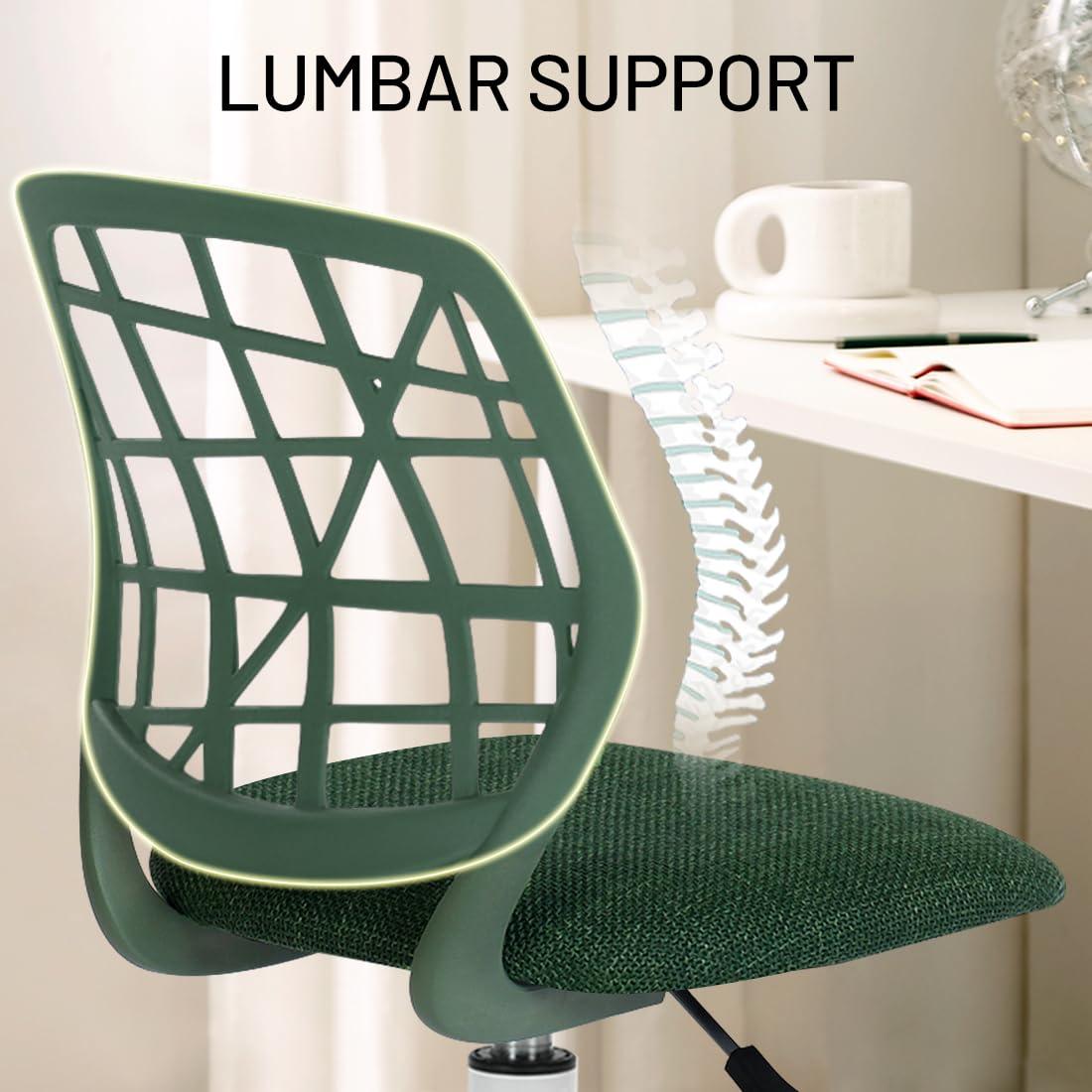 Kids Desk Chair, Fabric Office Chair Armless Small Mid Back Swivel Children Computer Task Chair Ergonomic Height Adjustable Study Chairs with Swivel Padded Cushion and Rolling Wheels, Dark Green