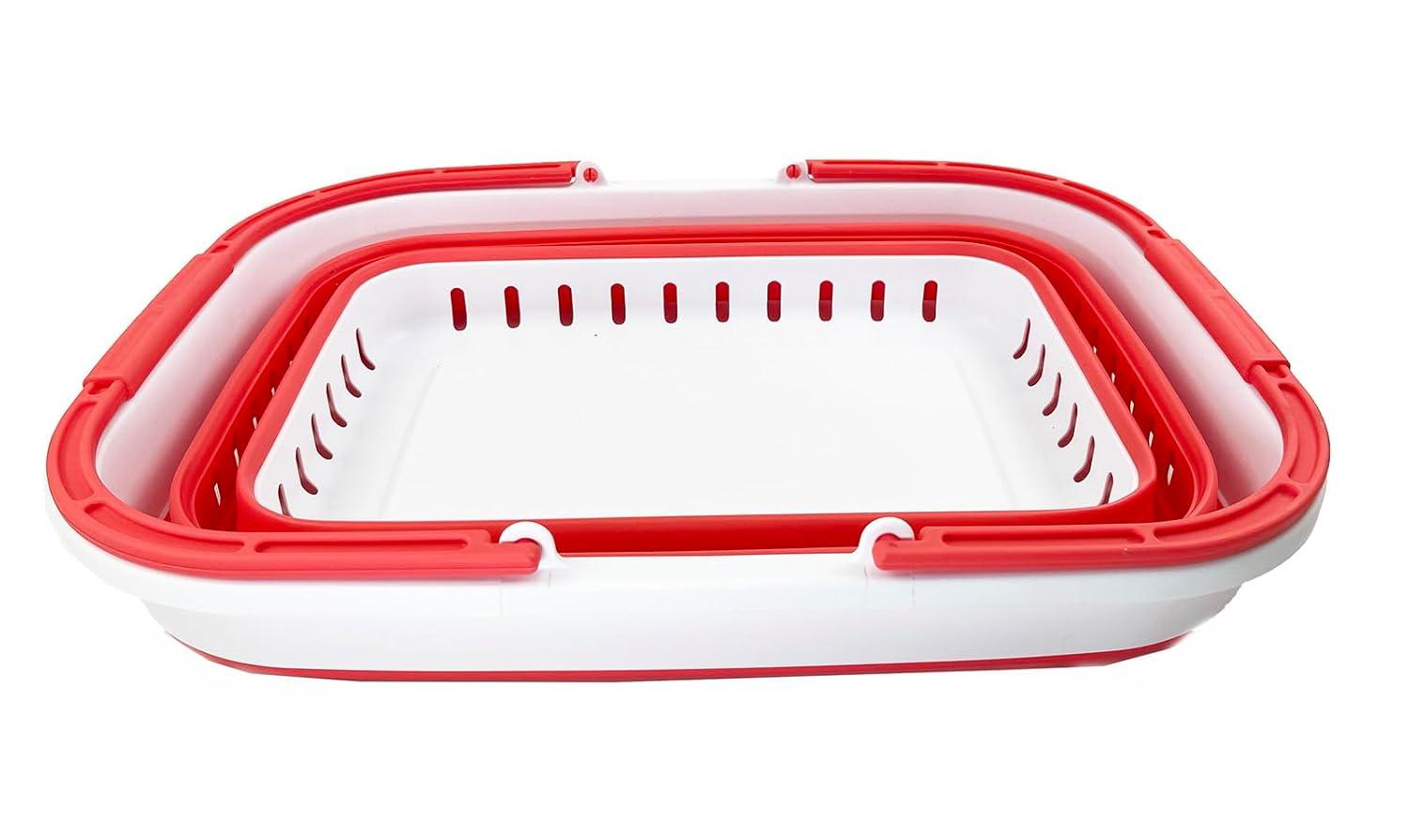 SAMMART 26L (6.8 Gallons) Collapsible Plastic Laundry Basket with Handle, White/Coral Pink