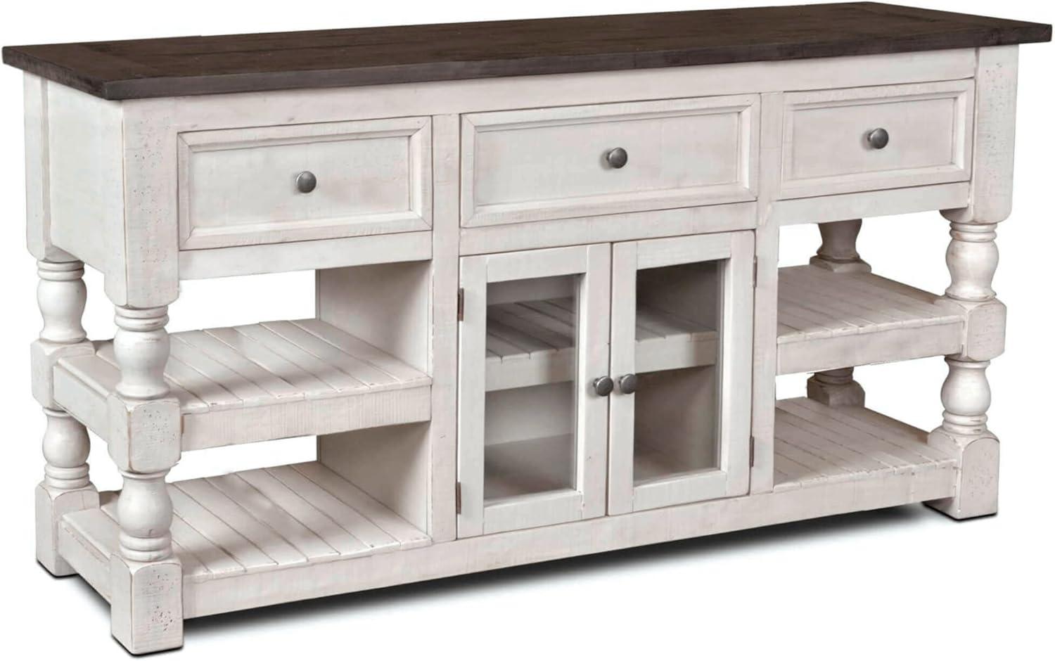 Sunset Trading Stowe Barn Door Console - Media Cabinet - TV Stand - Rustic White and Brown Solid Wood