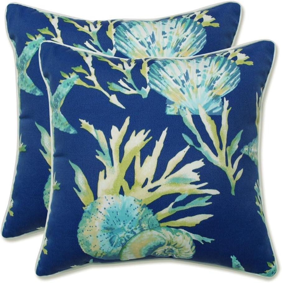 Blue and Green Coastal Polyester Square Throw Pillows, Set of 2