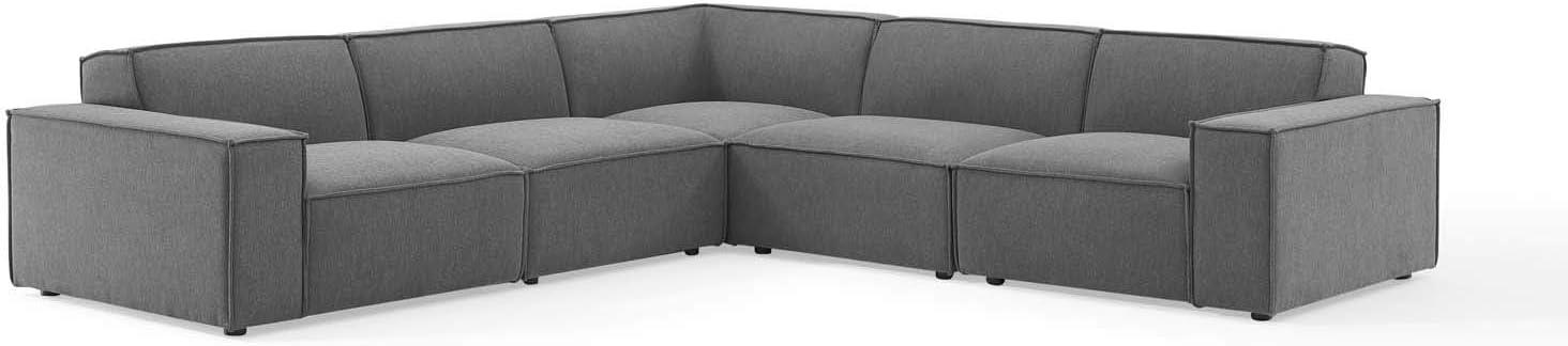 Charcoal Velvet 5-Piece Sectional Sofa with Ottoman