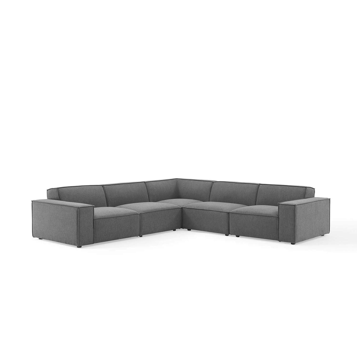Charcoal Velvet 5-Piece Sectional Sofa with Ottoman