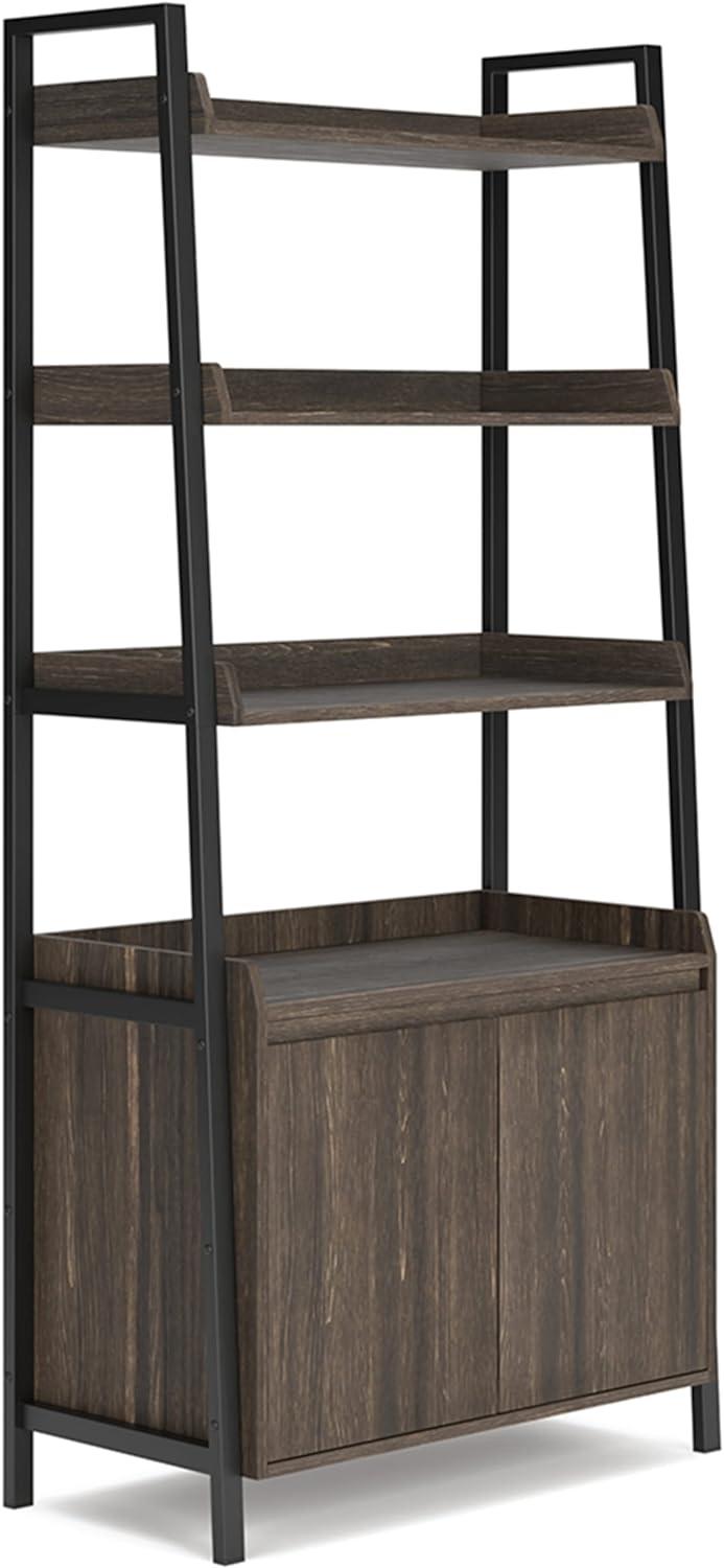 Zendex 72" Dark Brown Wood and Metal Bookcase with Cabinet