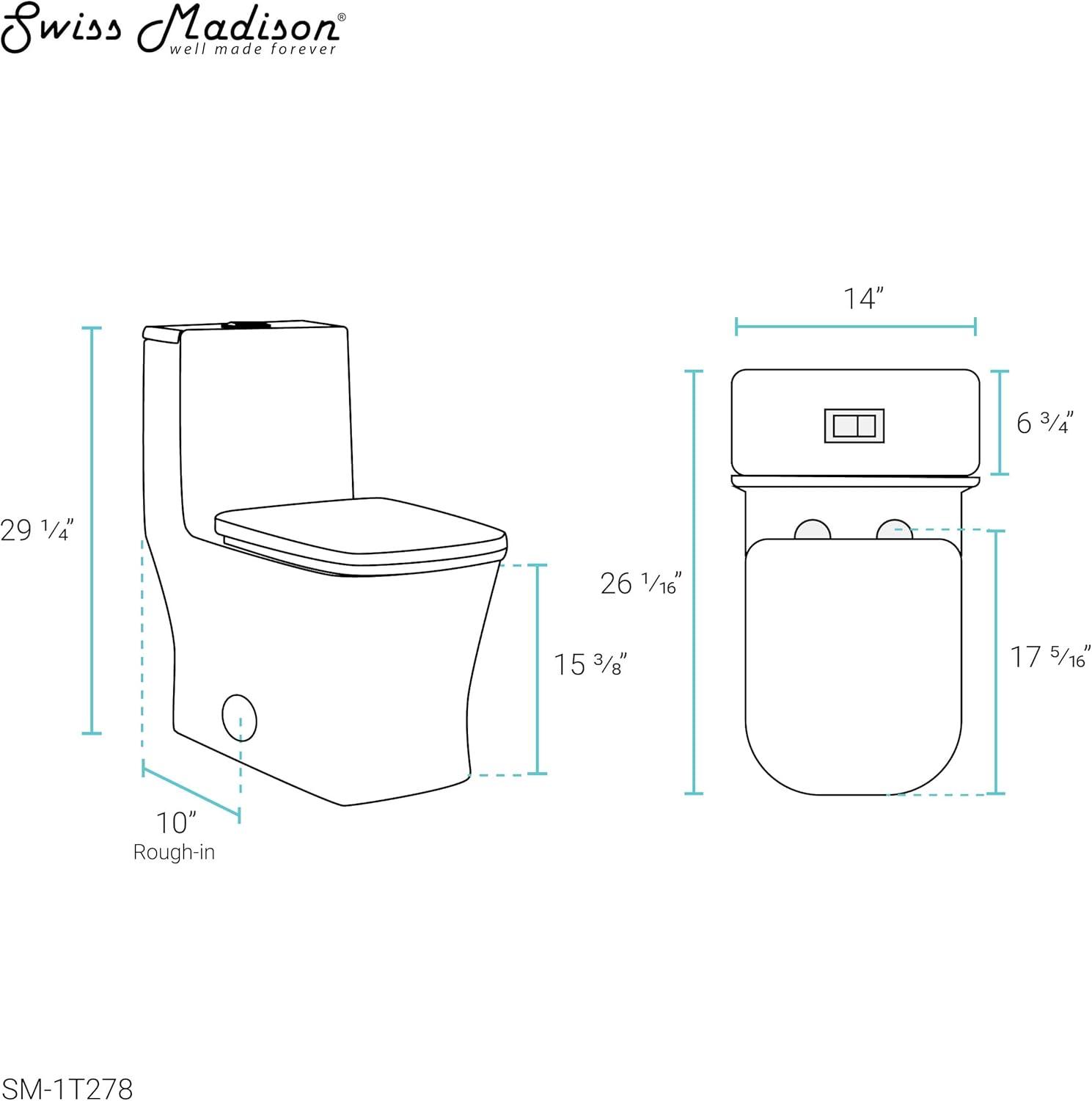 Concorde One Piece Square Toilet Dual Flush 1.1/1.6 gpf with 10" Rough In