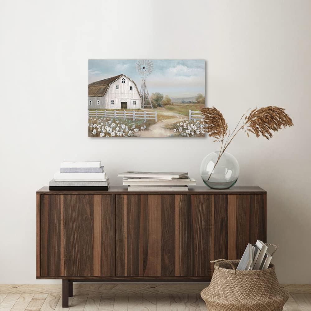 Rustic White Barn and Windmill Canvas Wall Art