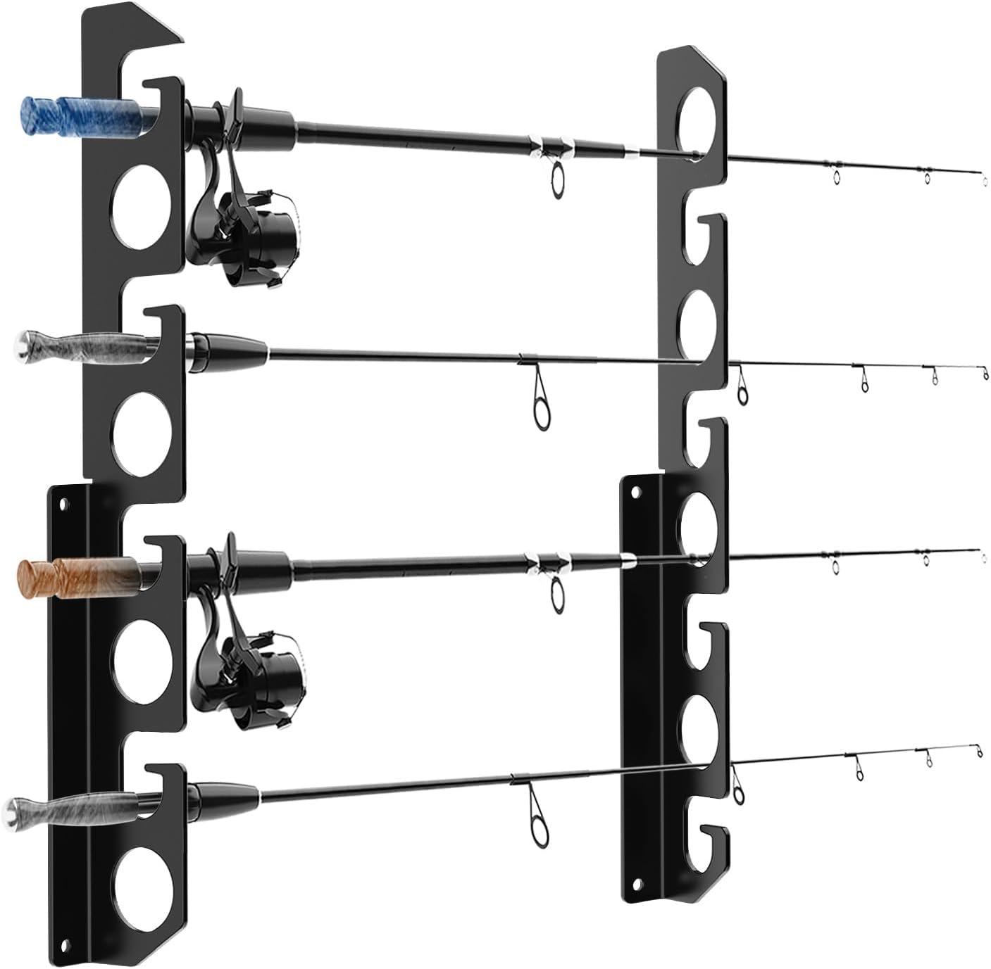 Butizone Fishing Rod Rack, Fishing Pole Wall or Ceiling Storage Rack Holder Wall Mount for Garage, Cabin and Basement, Holds 8 Fishing Rods Black