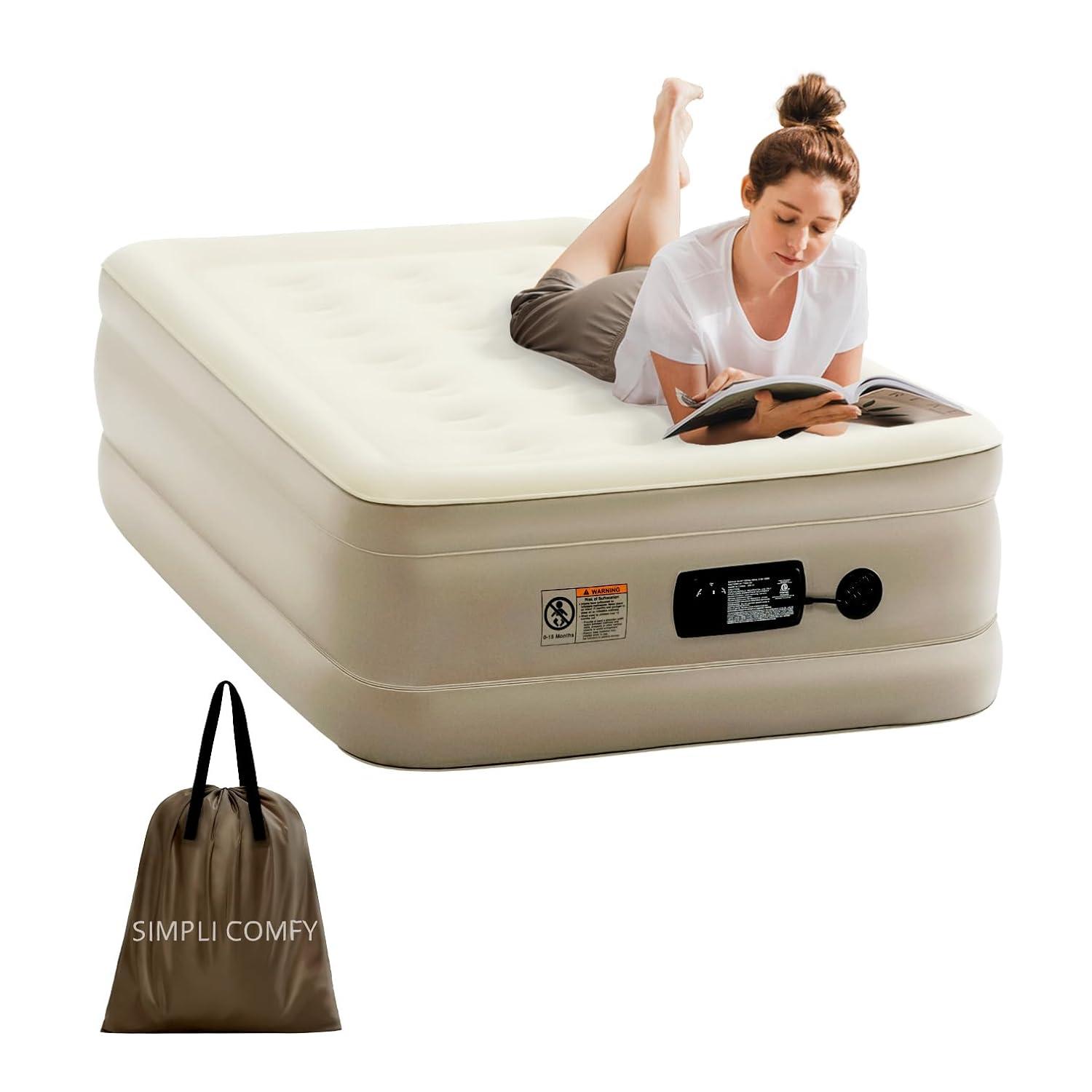 Simpli Comfy 18" Raised Twin Inflatable Air Mattress with Built-in AC Pump, Fast Self-Inflating Blow Up Air Bed with Waterproof Top for Home, Travel, Camping 75” x 40” x 18"…