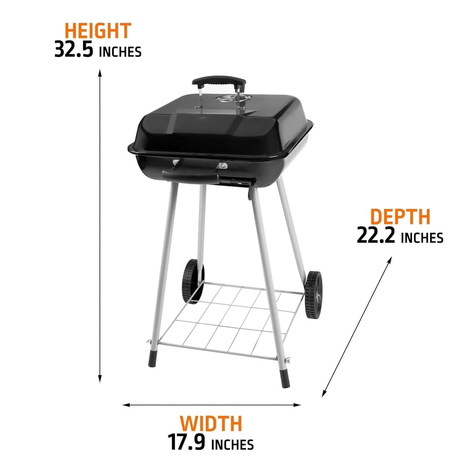 Large Black Steel Charcoal Grill with Wheels and Smoker