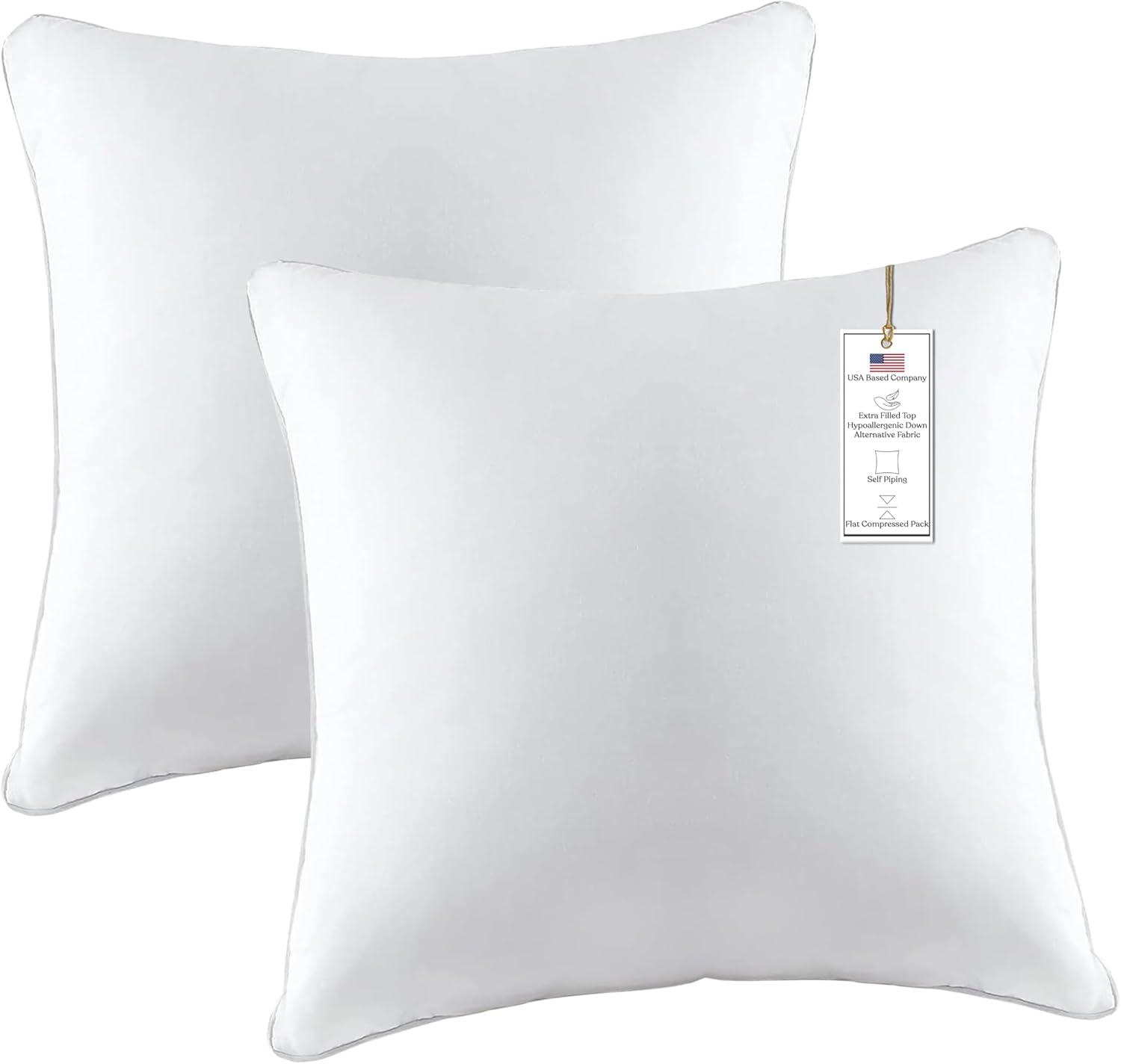 A1 Home Collections Throw Pillow Insert Hypoallergenic Down Alternative Extra Filled, (Pack of 2), Square, 16x16 Inches Bed and Couch Pillows - Indoor Decorative Pillows, White