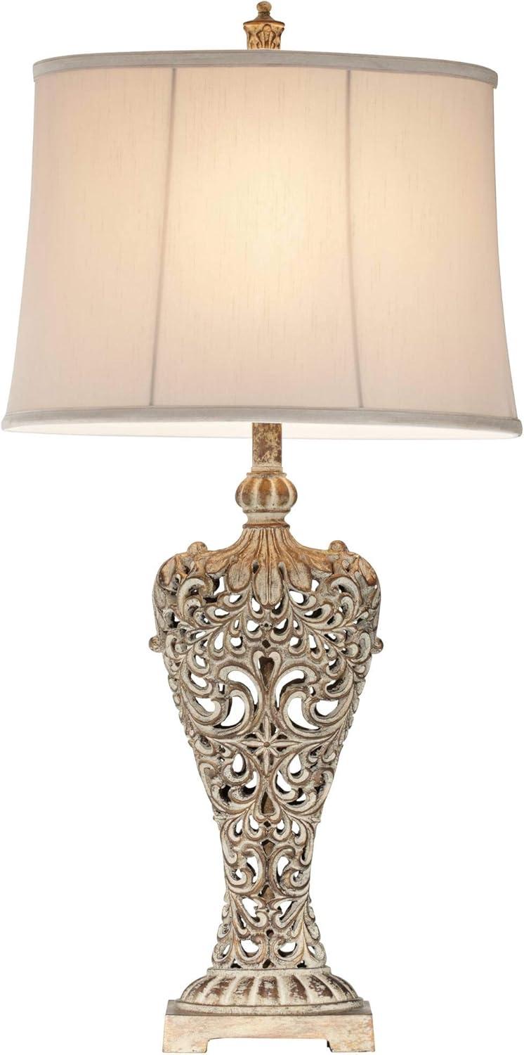 Barnes and Ivy Elle Traditional Table Lamp 33" Tall Antique Gold Florentine Off White Oval Shade for Bedroom Living Room Bedside Nightstand Office