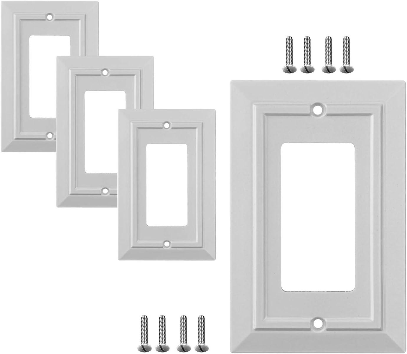 4 Pack Single Decorator Switch Cover Plate White Classic Decorative Decorator Switch Plates Cover 1 Gang Rocker Wall Plate Cover for Duplex Toggle