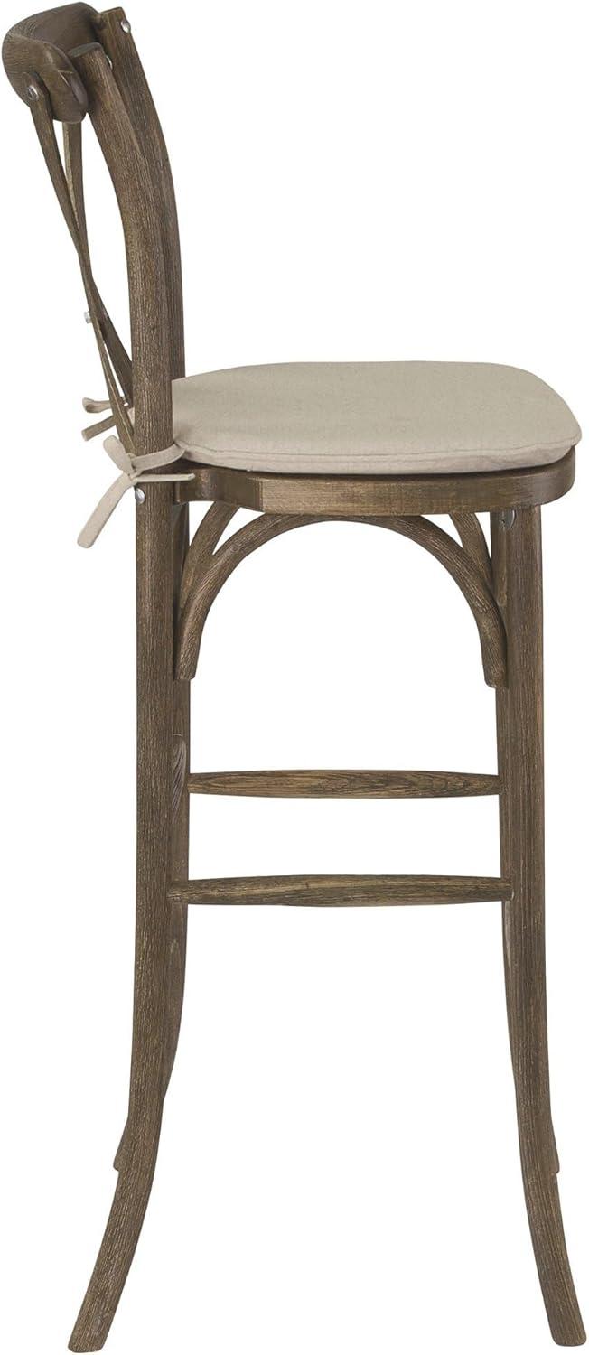 Flash Furniture HERCULES Series Dark Antique Wood Cross Back Barstool with Cushion