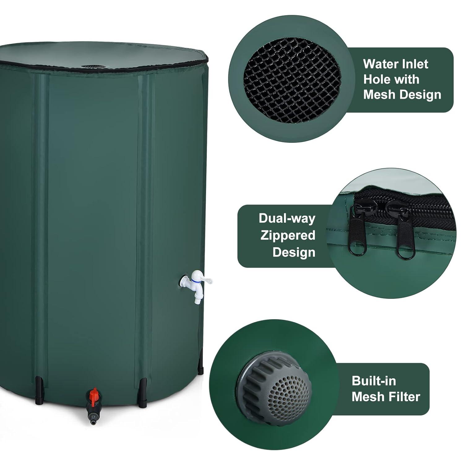 Happygrill 100 Gallon Collapsible Rain Barrel, PVC Rain Water Collection Barrel with Spigot Water Storage Container & Top Mesh, Portable Rain Barrels to Collect Rainwater from Gutter for Garden Lawn