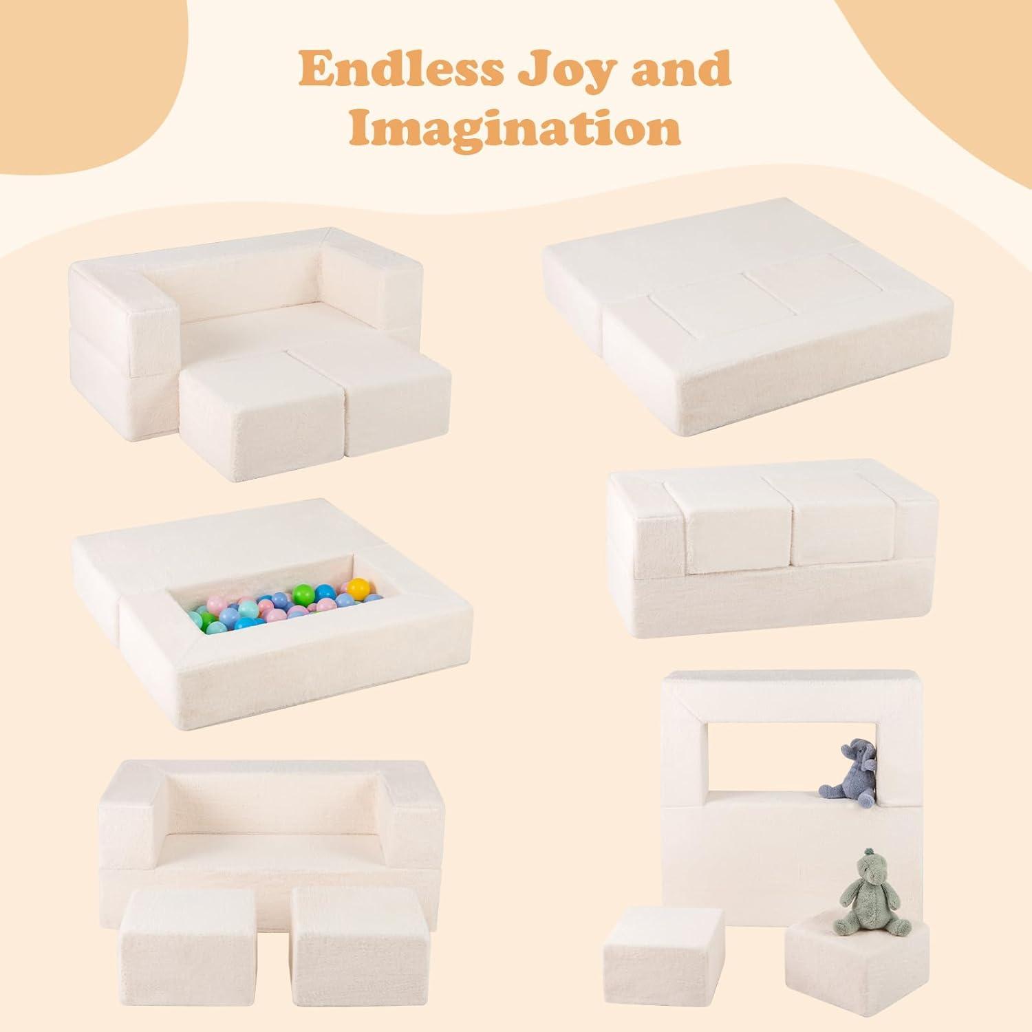 OLAKIDS Modular Kids Play Couch, Toddler Sectional Fort Building Sofa for Playroom, Bedroom, Convertible Soft Foam Furniture Playset and Floor Cushion for Boys and Girls