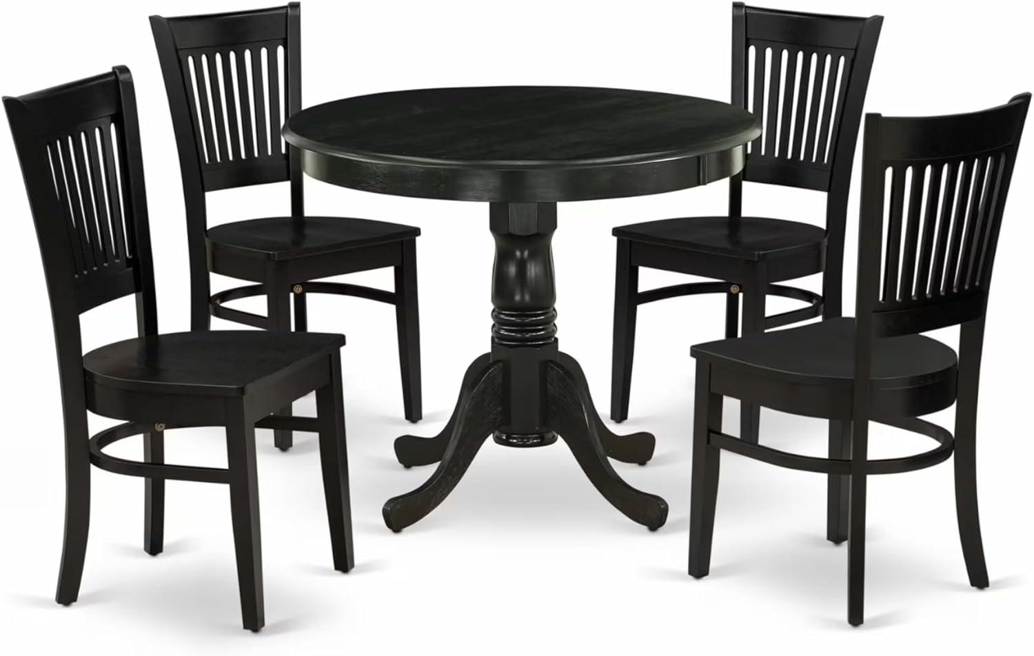 East West Furniture Antique 5-piece Dining Set with Slatted Chair Back in Black