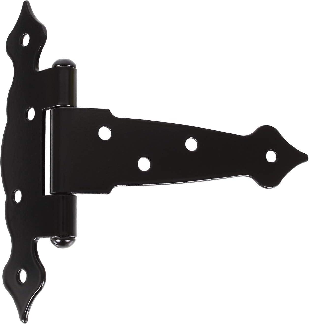 5 Inch Black Heavy Duty Metal T-Strap Gate Hinges, 6 Pack