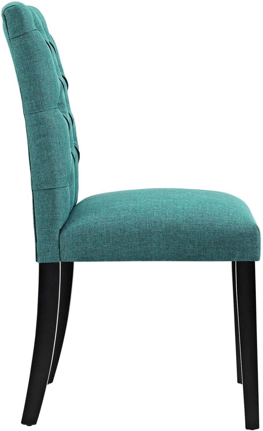 Teal Tufted Upholstered Dining Chairs with Wood Legs, Set of 2