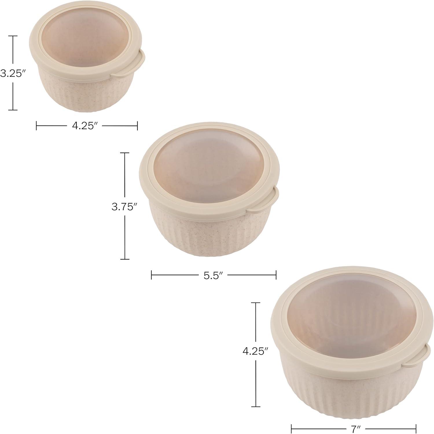 Set of 3 Bowls with Lids - Microwave, Freezer, and Fridge Safe Nesting Mixing Bowls - Eco-Conscious Kitchen Essentials by Classic Cuisine (Beige)