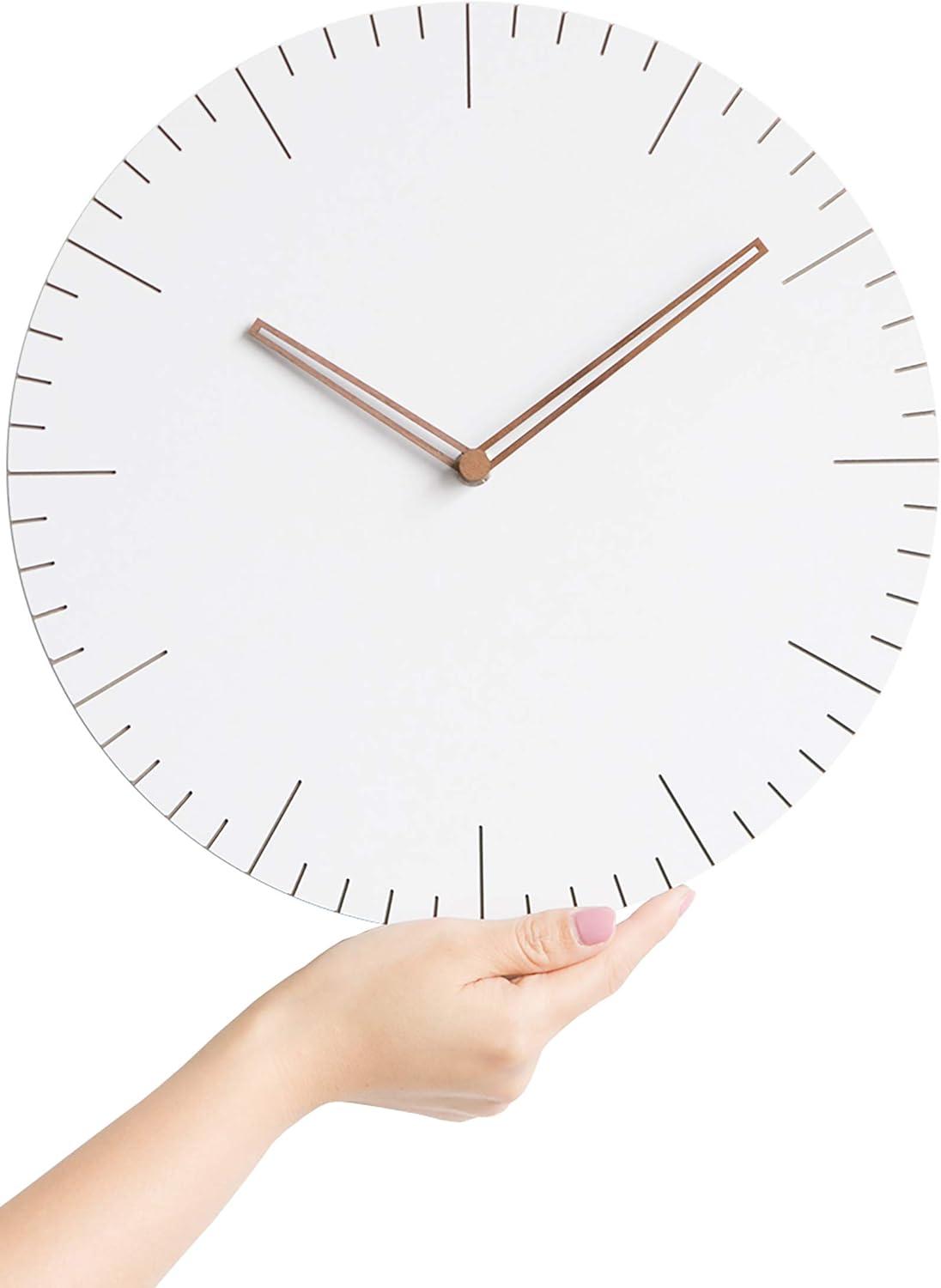 Modern White Silent Wall Clock with Walnut Hands, 11.4"