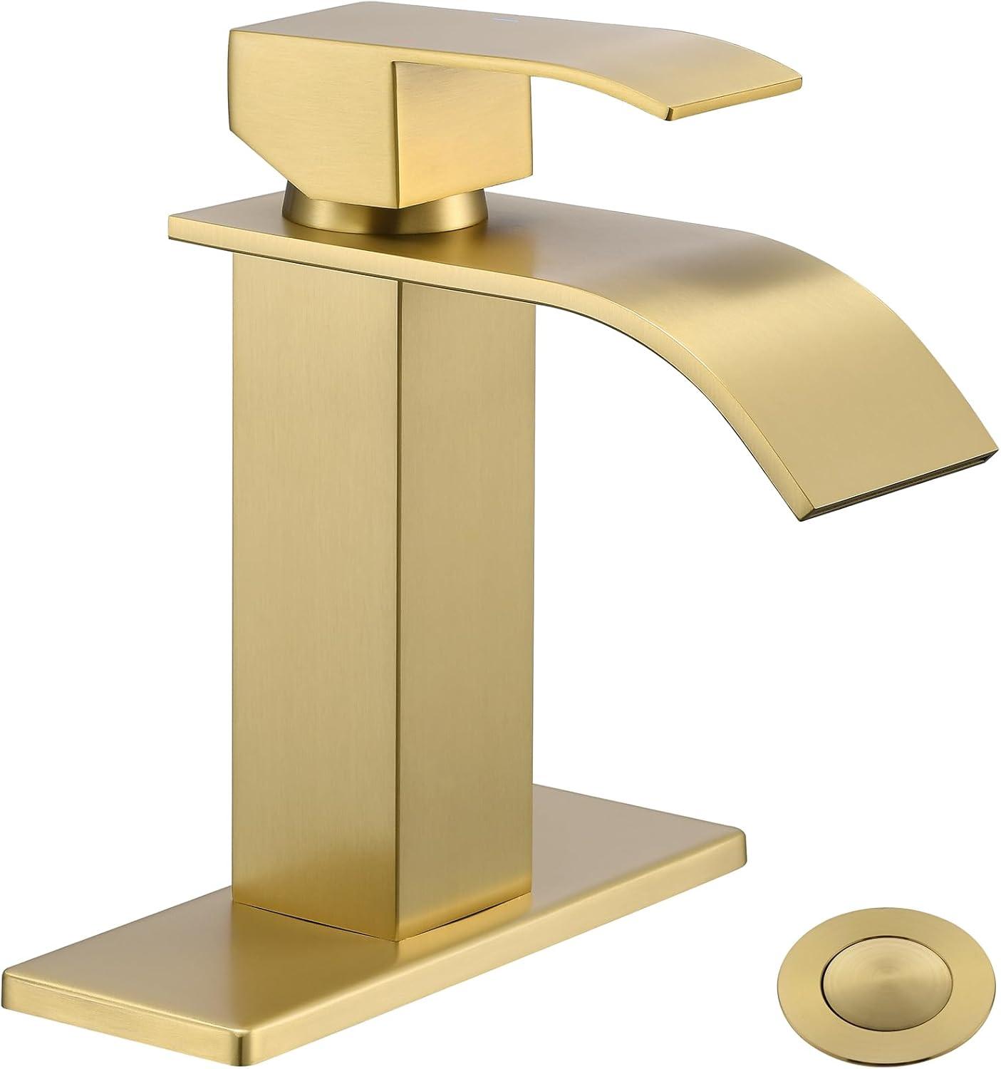 Brushed Gold Stainless Steel Single Handle Waterfall Faucet