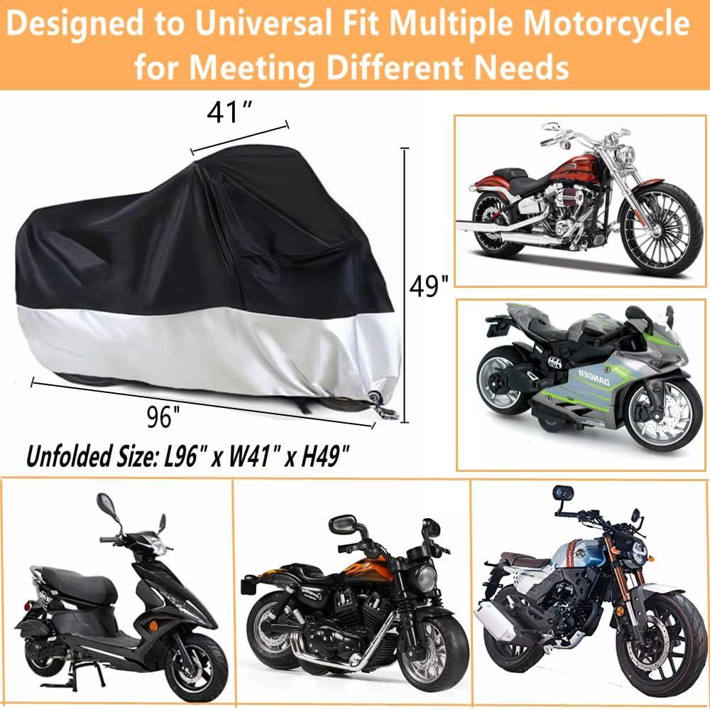 Motorcycle Covers, Outdoor Waterproof Motorbike Covers with Lock-Holes & Storage Bag, Fits up to 96.5" Motorcycles