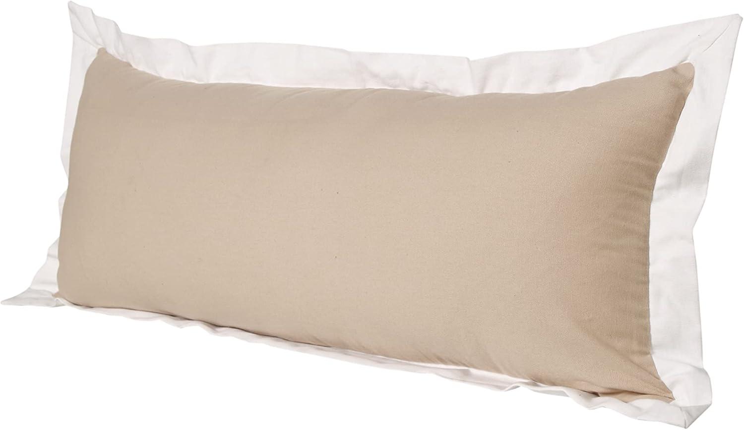 Ox Bay 14" x 36" Hand-Woven Tan/ White Bordered Organic Cotton Pillow Cover