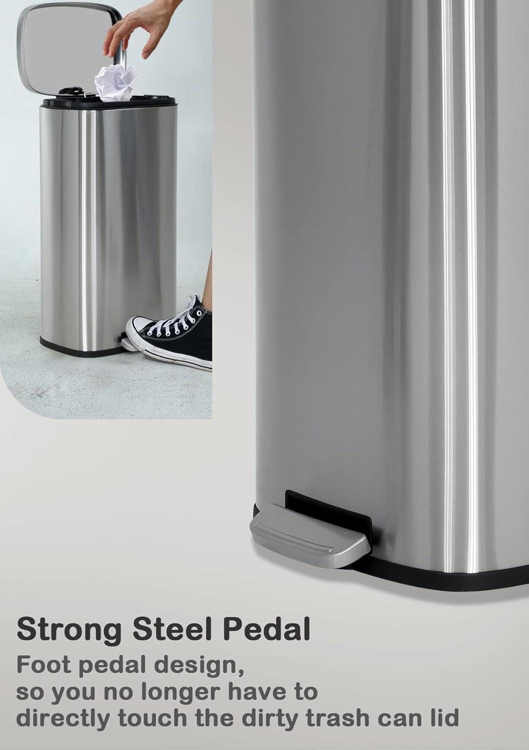 8 Gallon Brushed Stainless Steel Step-On Trash Can