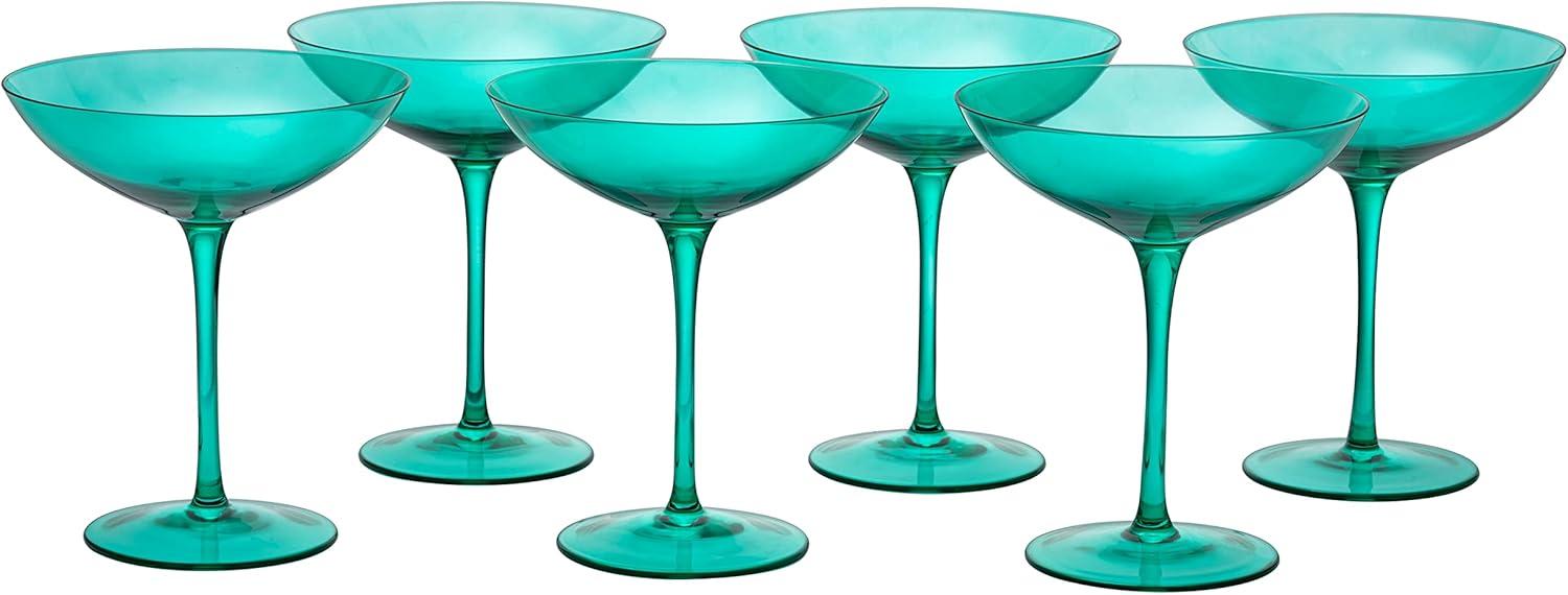 The Wine Savant Teal Colored Champagne & Cocktail Glasses, Beautiful Addition to Home Bar with a Unique Style & Decor - 6 pk