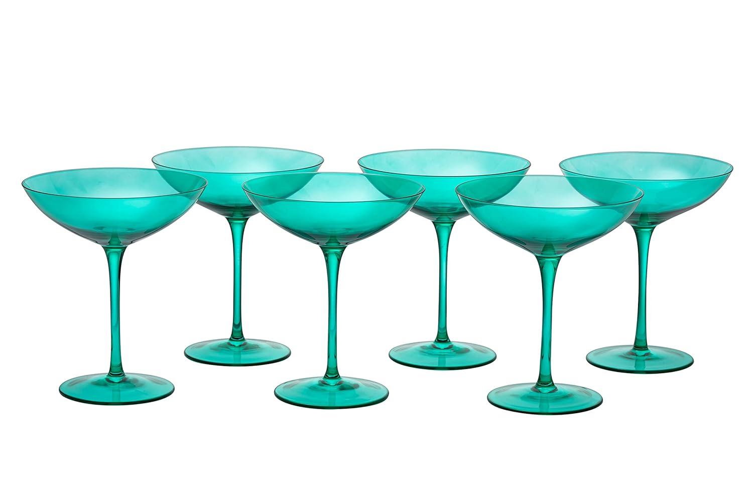 The Wine Savant Teal Colored Champagne & Cocktail Glasses, Beautiful Addition to Home Bar with a Unique Style & Decor - 6 pk