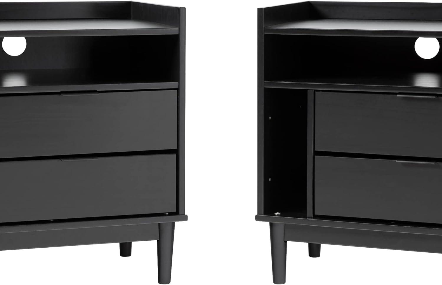 25" Solid Wood 2-Drawer Night Stand with Gallery - 2PK - Black