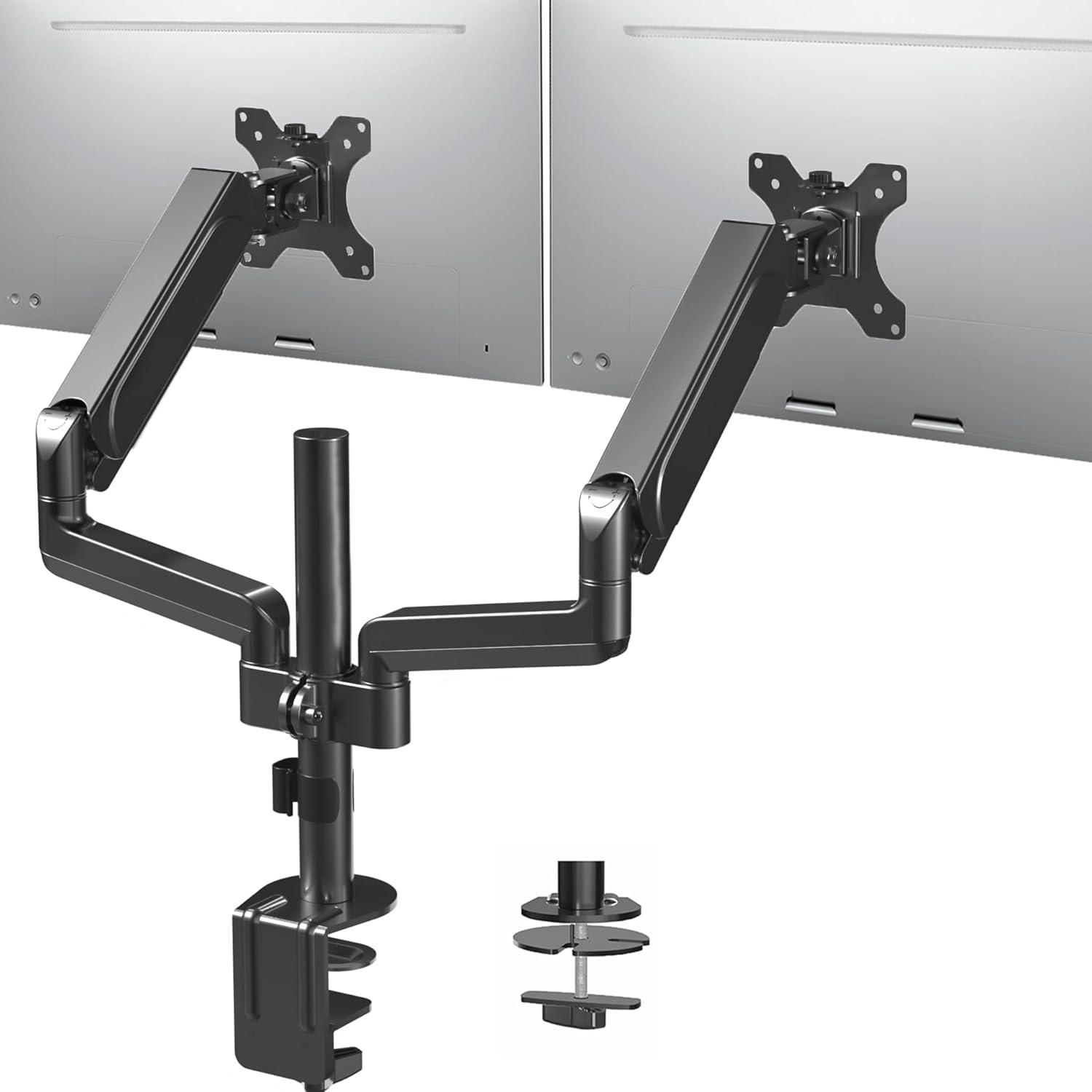 Black Adjustable Dual Arm Steel Desk Mount for 17"-32" Monitors