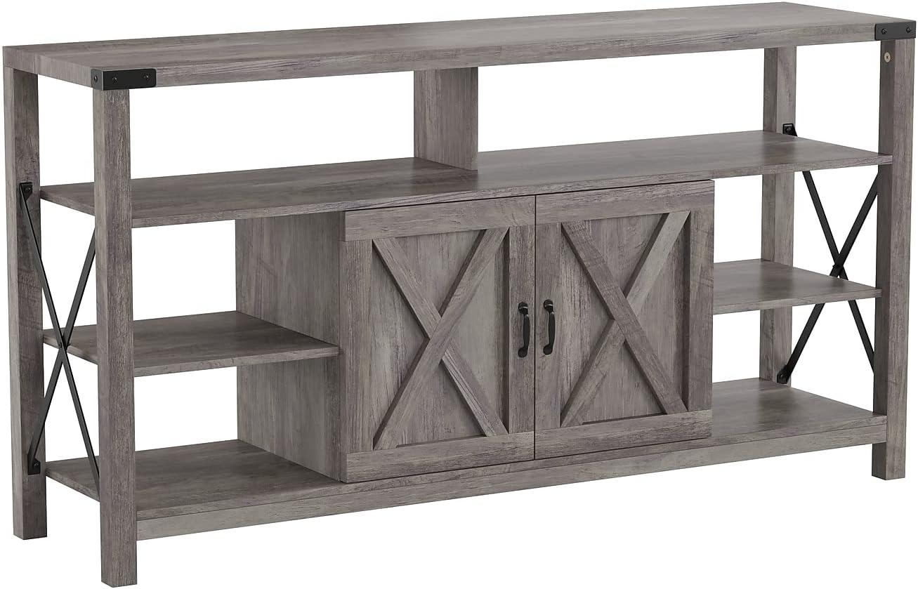 Flash Furniture Wyatt 60" Modern Farmhouse Tall TV Console Cabinet with Storage Cabinets and Shelves for TV's up to 60", Gray Wash