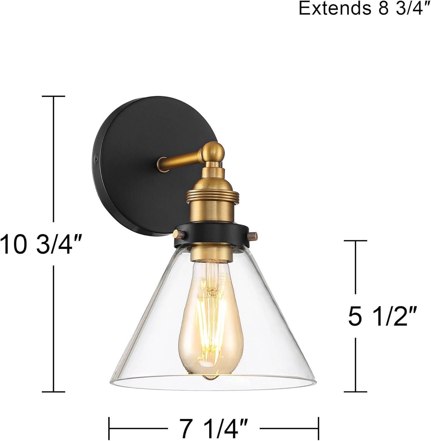 Black and Brass Industrial Vanity Wall Sconce with Clear Glass