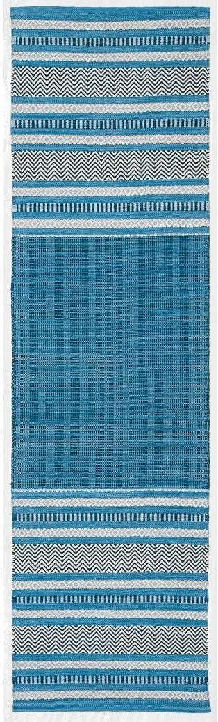 Coastal Breeze Blue Stripe Handwoven Cotton Runner Rug - 2'6" x 6'