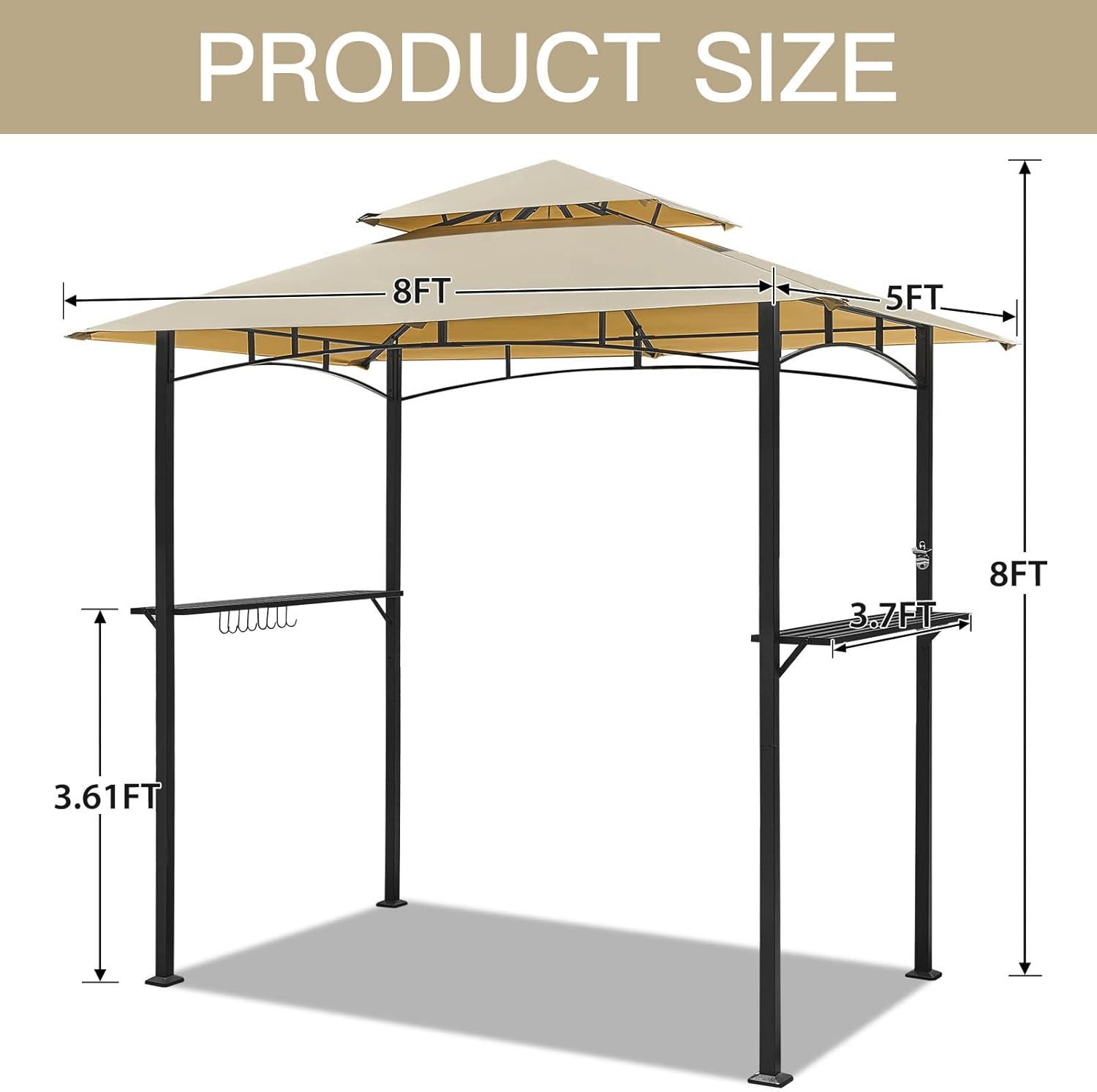 Beige 8' x 5' Double-Tiered Steel Grill Gazebo