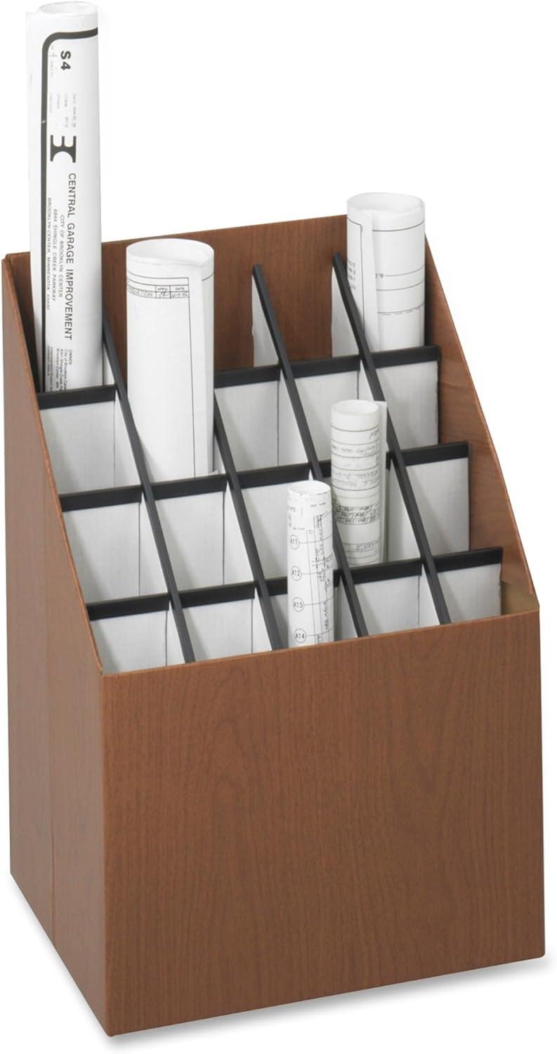 Walnut Woodgrain 20-Compartment Corrugated Roll File Organizer