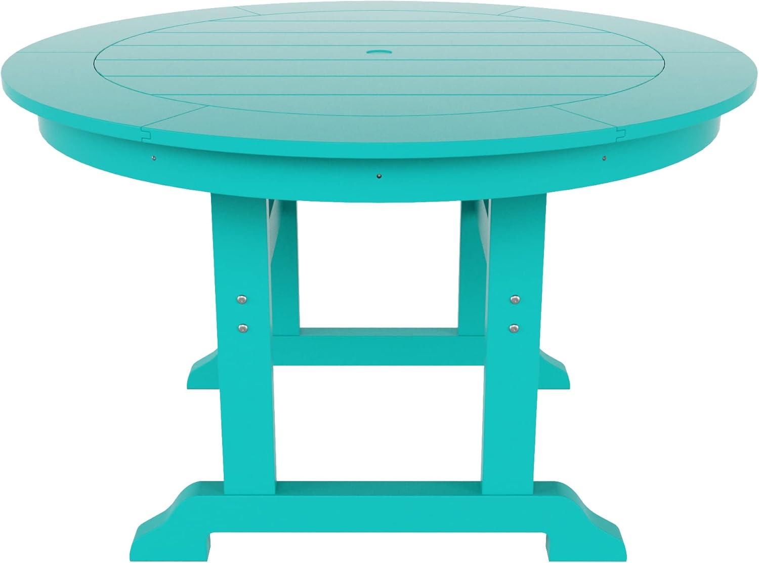 WestinTrends Malibu Patio Dining Table, All Weather Poly Lumber Adirondack 47" Trestle Round Outdoor Table with Umbrella Hole, Turquoise
