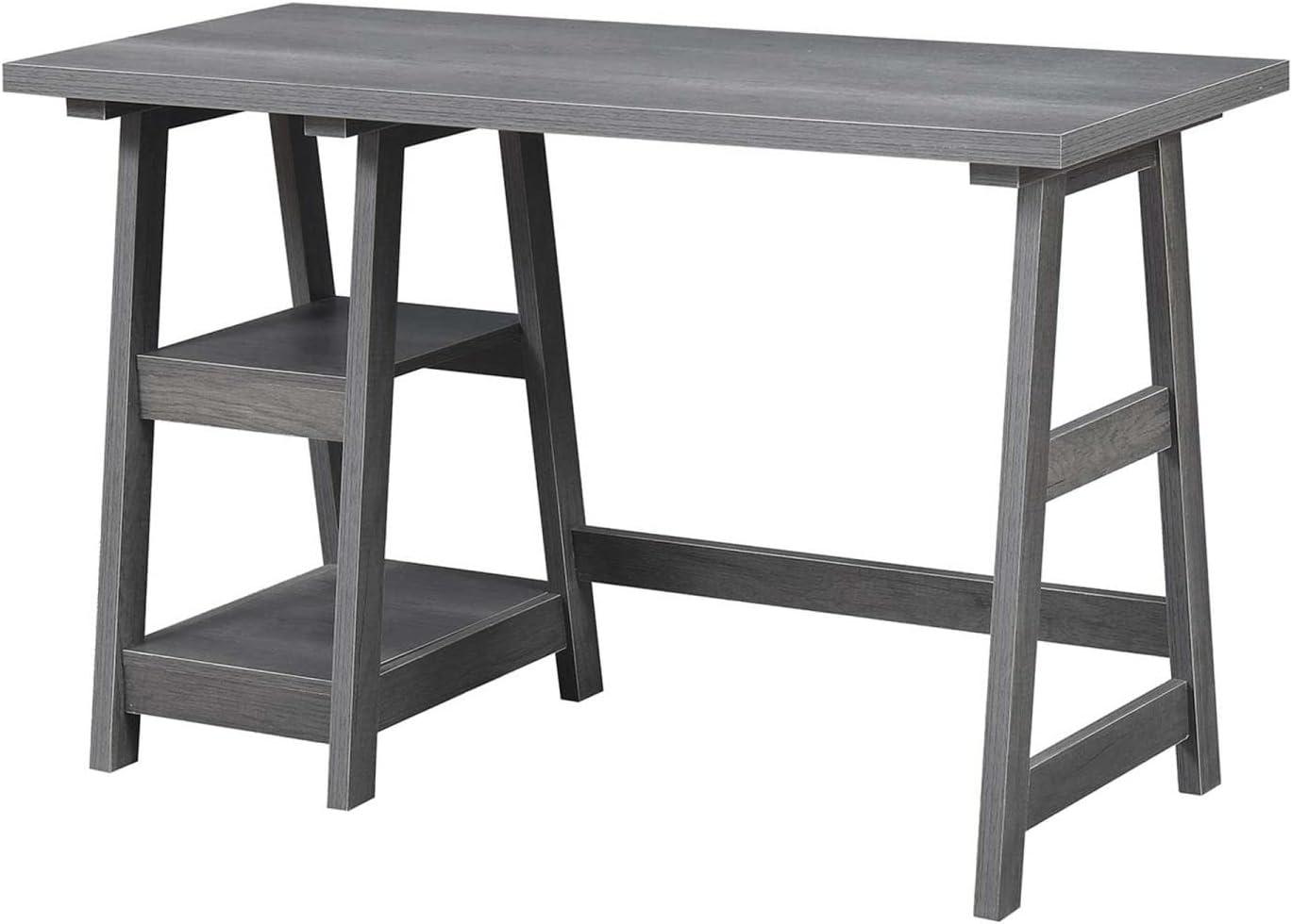 Charcoal Gray 47" Wood Trestle Desk with Shelves