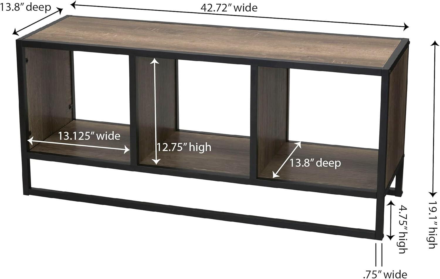 Household Essentials Jamestown TV Stand Coffee Table with Square Cube Storage Compartments Ashwood Rustic Wood Grain and Black Metal