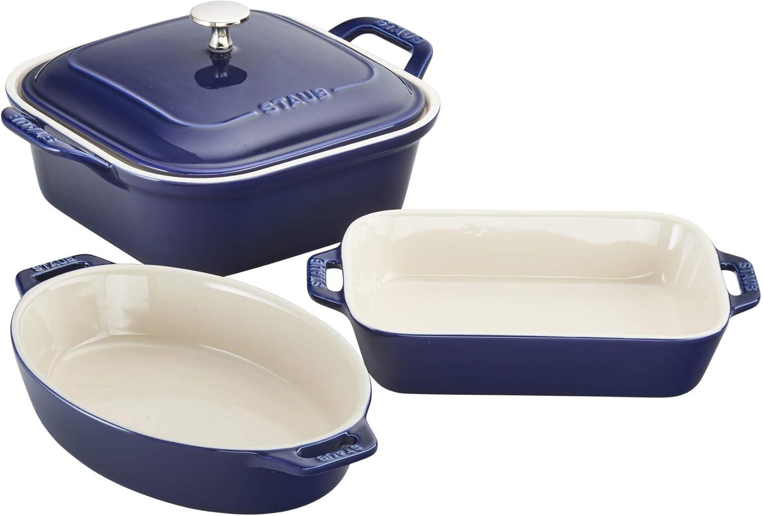 Staub Dark Blue Ceramic 4-Piece Baking Dish Set