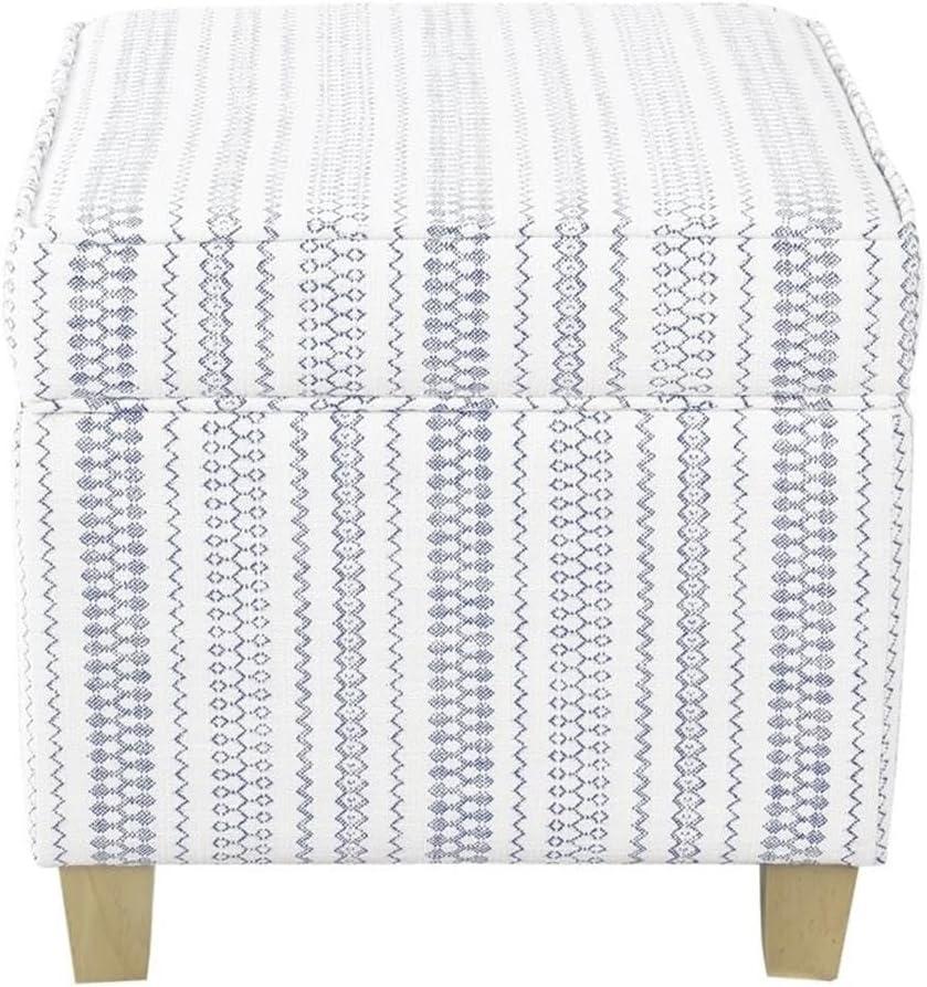 Cole Classics Square Storage Ottoman with Lift Off Top Blue Striped - HomePop: Farmhouse Accent, Wood Legs