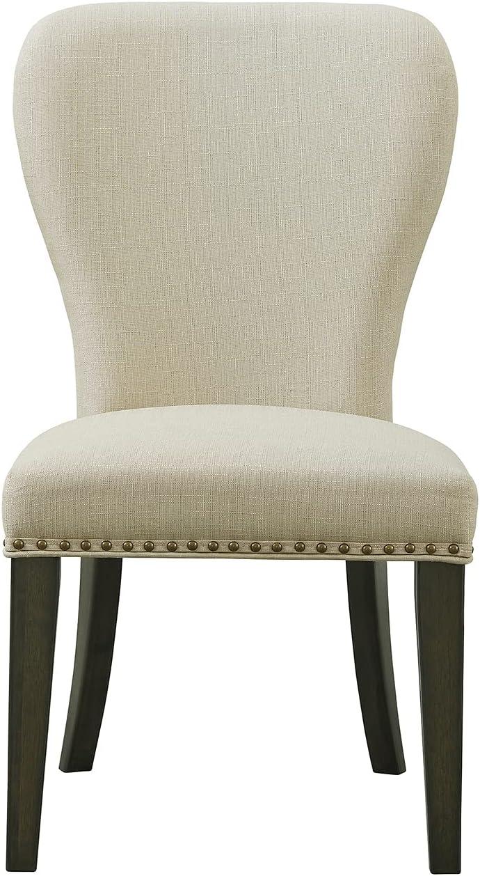 Set of 2 Savoy Upholstered Dining Armless Chairs Cream - Alaterre Furniture: Faux Leather, Nailhead Detail, Rubberwood Frame