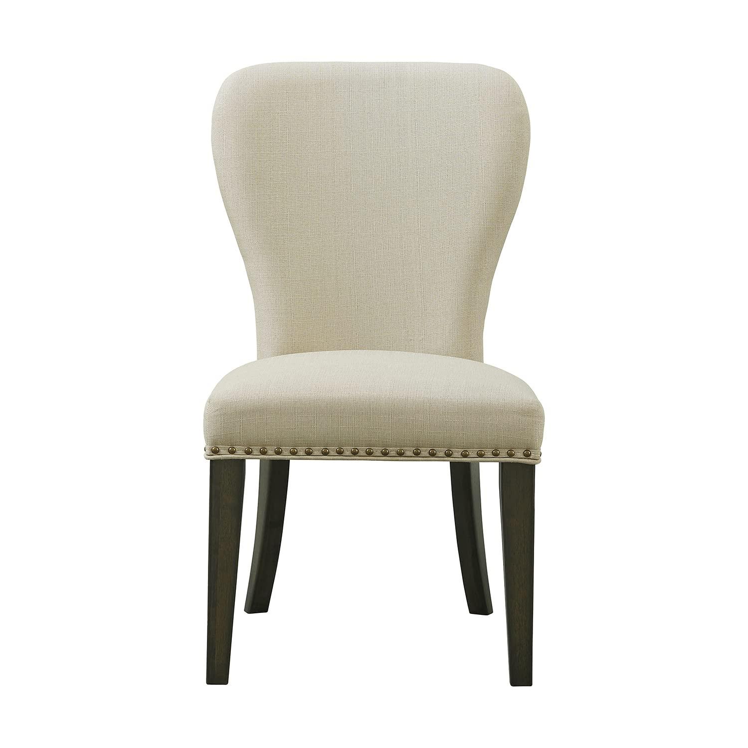 Set of 2 Savoy Upholstered Dining Armless Chairs Cream - Alaterre Furniture: Faux Leather, Nailhead Detail, Rubberwood Frame