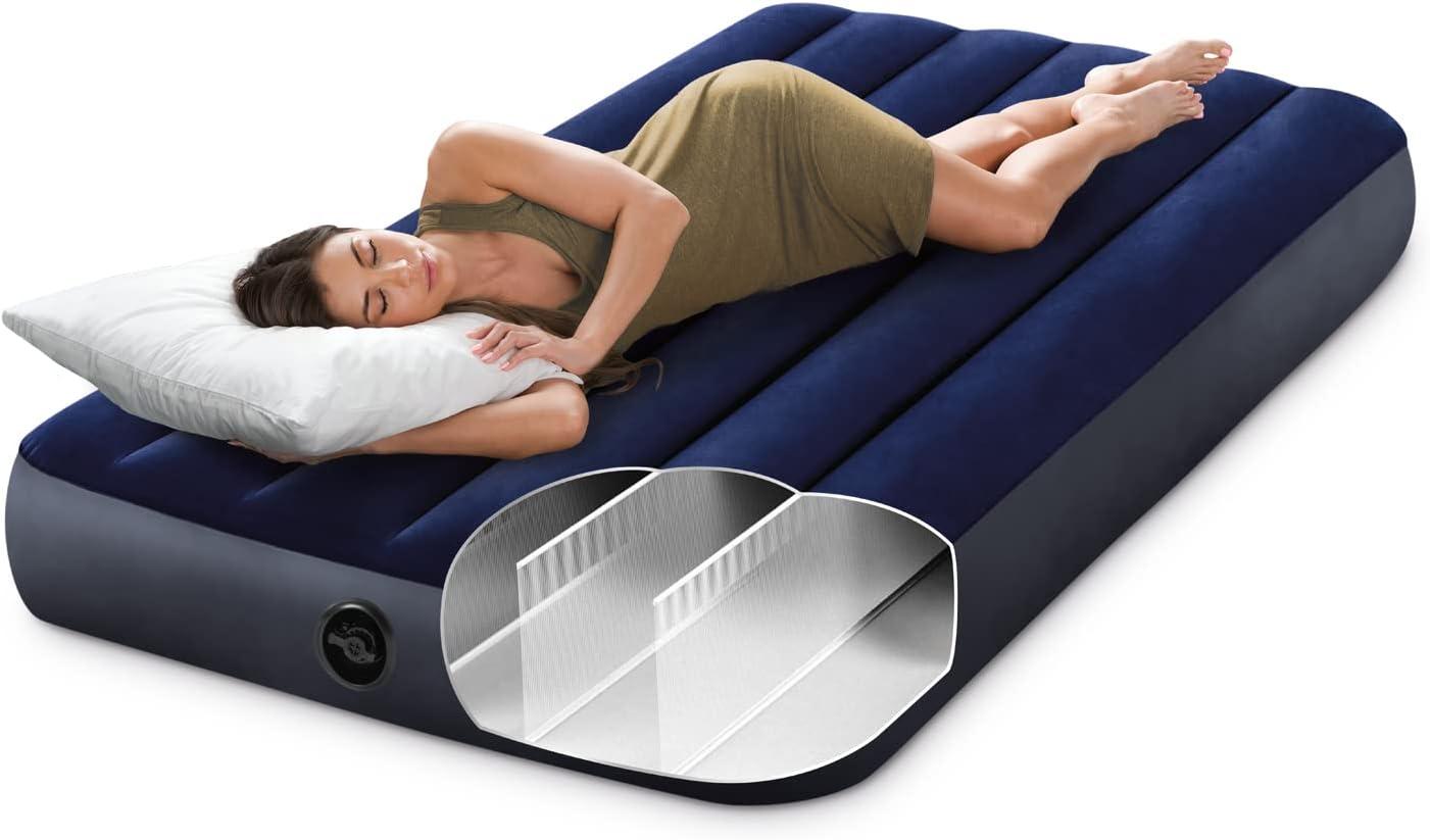 Twin Size Navy Blue Raised Air Mattress with Pump