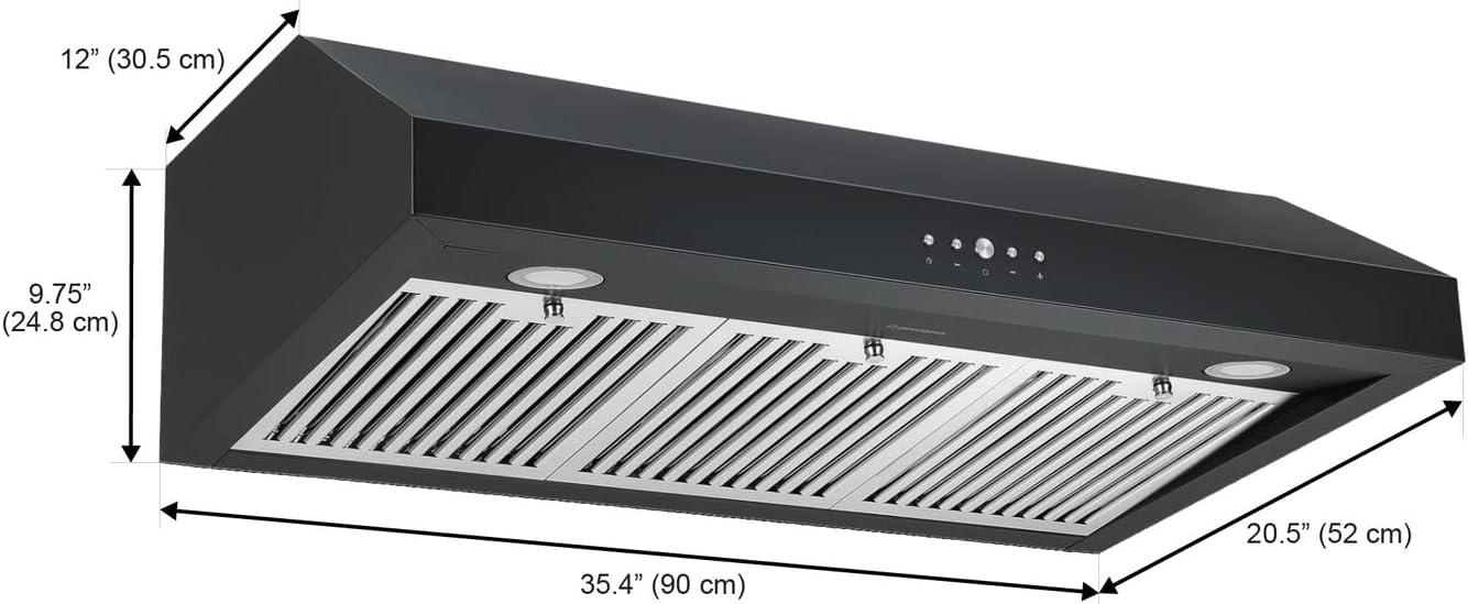 Ancona 36" Black Stainless Steel Under Cabinet Range Hood